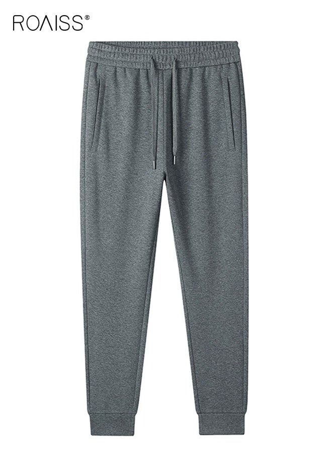 roaiss Unisex Cuffed Ankle Long Pants, Regular Fit Stretchy Trousers with Drawstring Elastic Waist, Nylon Spandex Blend, Soft Breathable Pants for Casual Athleisure Sports, Versatile Essential, Gray - Image 2